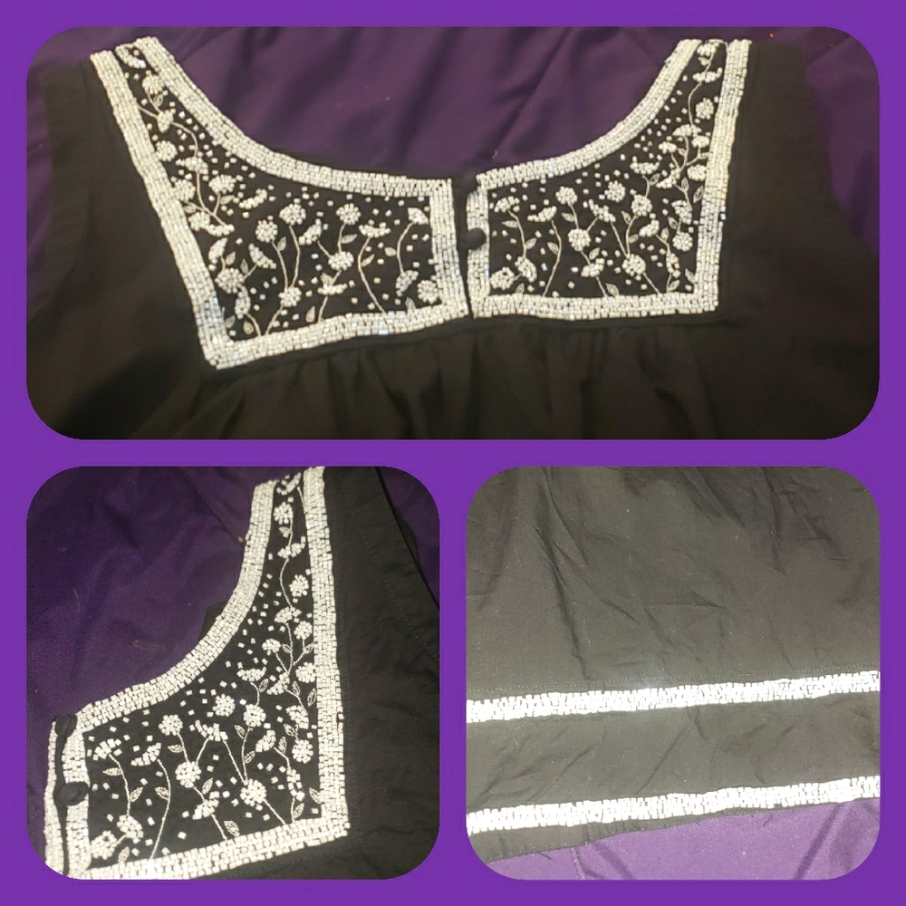 Black top with beaded accents